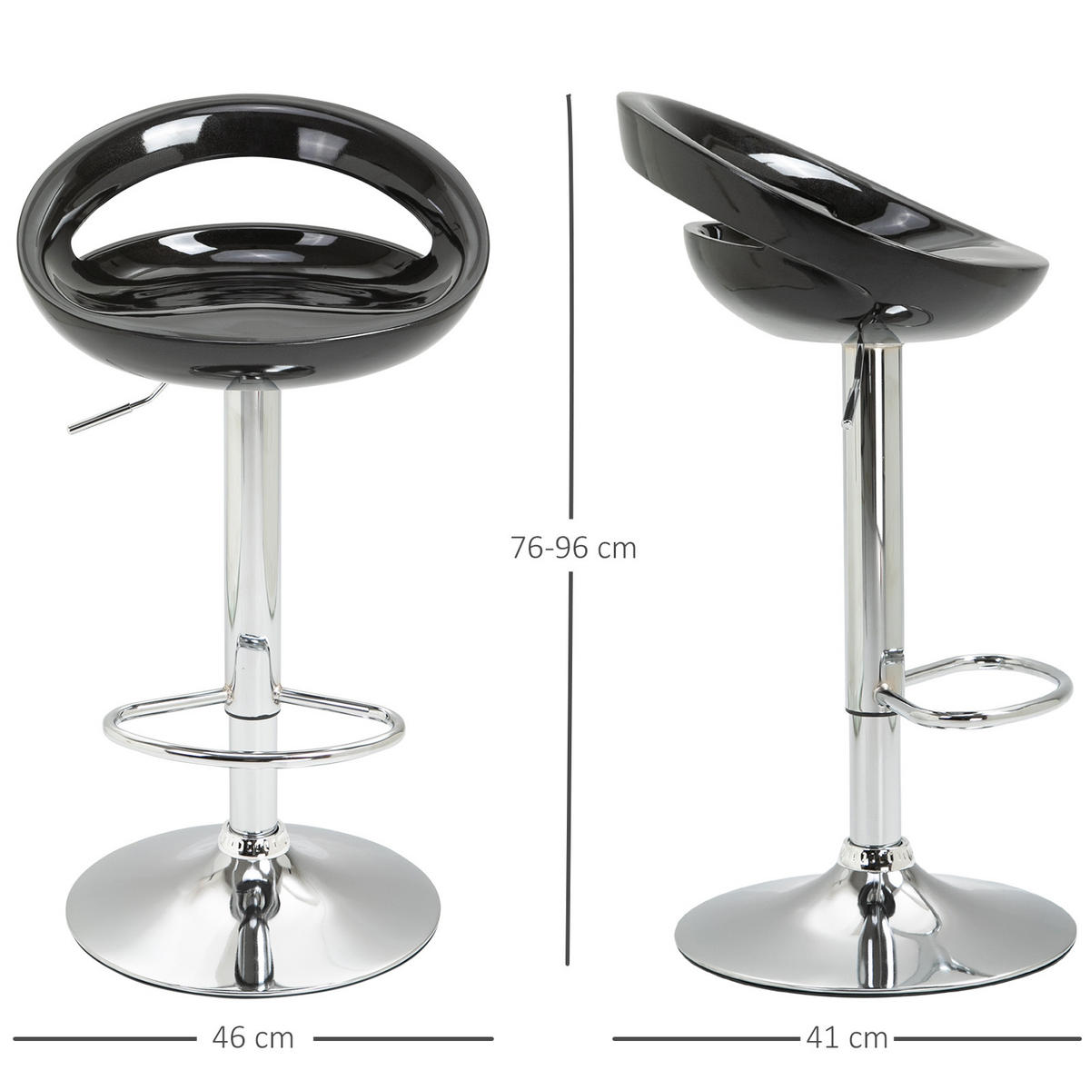 BARHOCKER 2er-Set DE-14782 höhenverstellbar mit Rückenlehne Schwarz - Schwarz, Metall (41/96/46cm) - ComfortXL