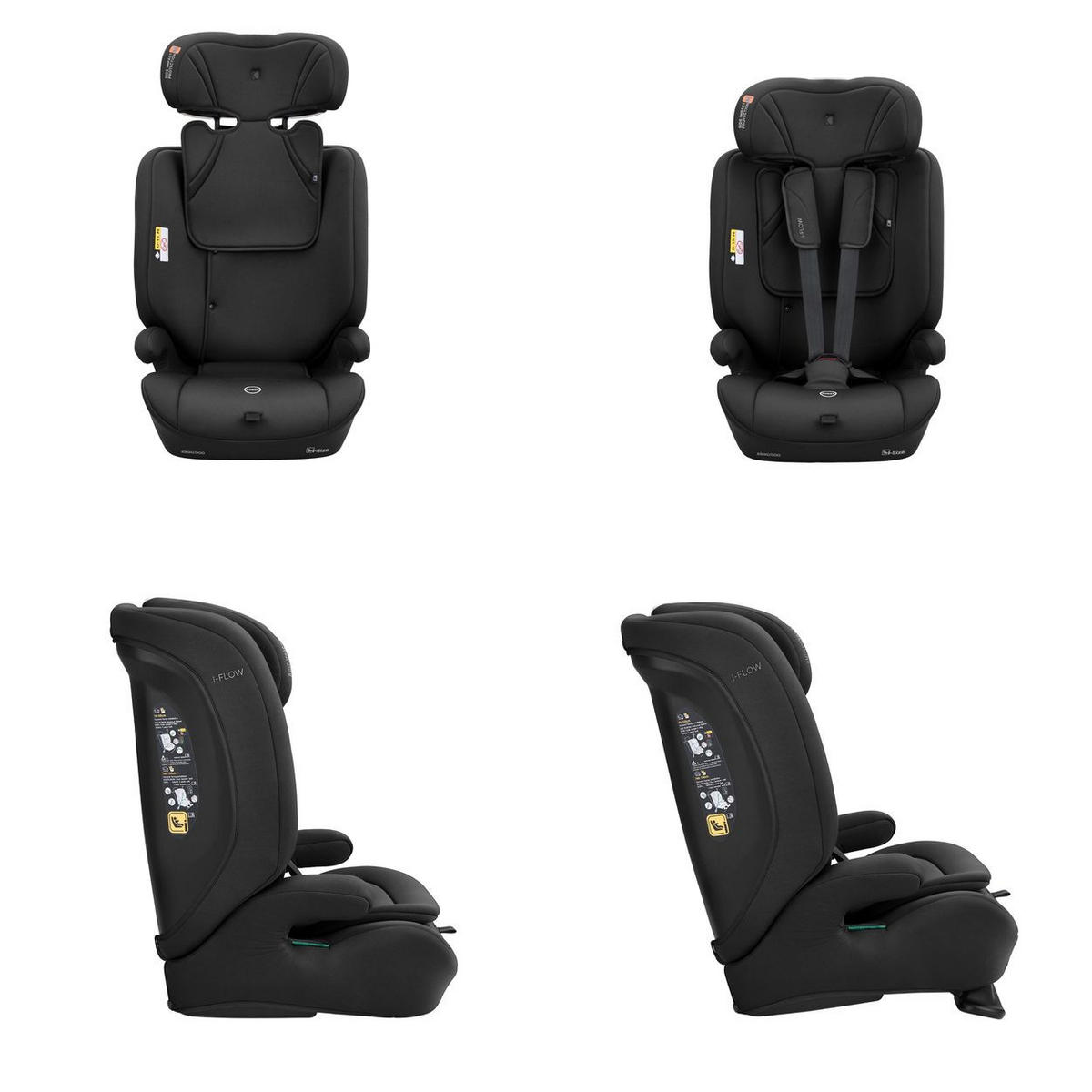 KINDERSITZ i-Flow (76-150cm) schwarz uni i-Size, verstellbare Kopfstütze, 5-Punkt-Gurt, Polyester, Seitenschutz - Schwarz, Kunststoff (29/59/49cm) - Kikka boo