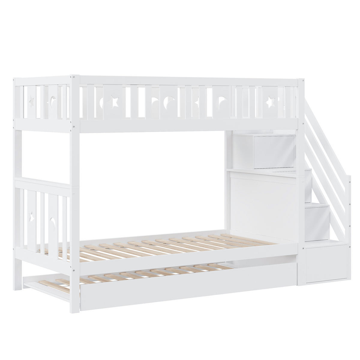 ETAGENBETT 90x200 Weiß Massivholz Ausziehbett Treppe - Weiß, Holz (90/200cm) - FLIEKS