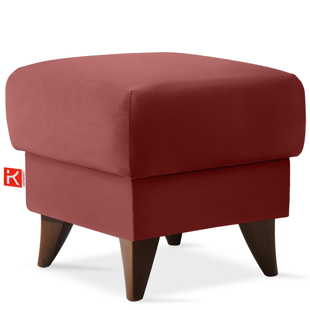 HOCKER GUSTAVO Fußstütze, Velours, Bordeaux - Bordeaux, Holz/Holzwerkstoff (53/49/53cm) - KONSIMO®