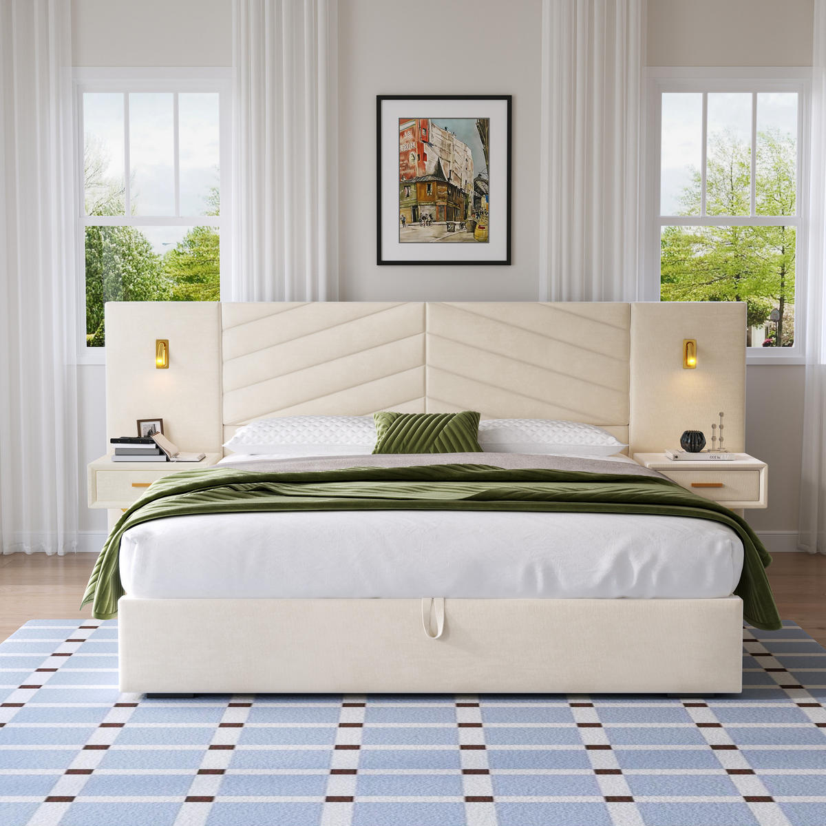 BETT mit Bettkasten 160x200 cm Samt Beige White - Beige, Holz (160/200cm) - Meubliv