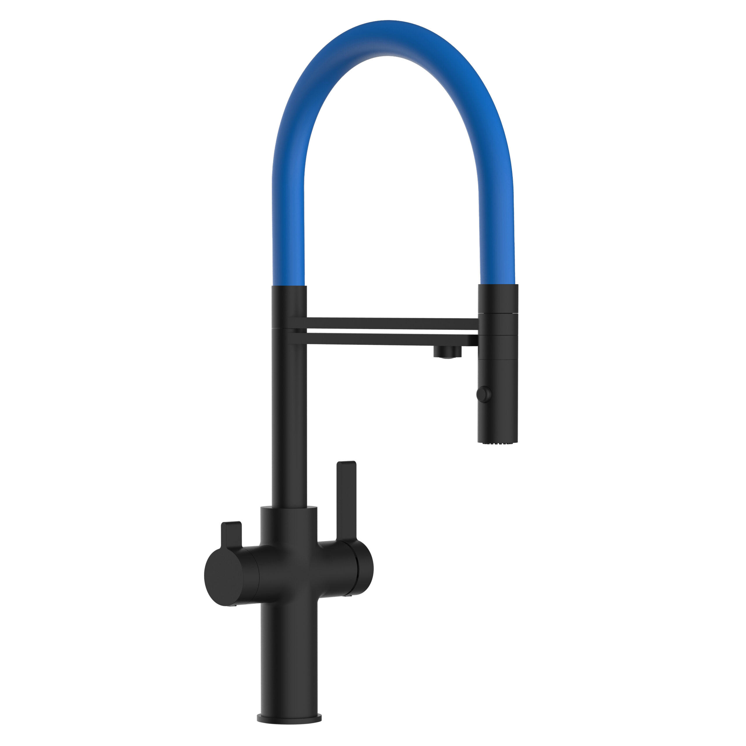 3-WEGE-KÜCHENARMATUR, Schwarz Matt und Blau, 2-Strahl-Brause - Blau, Metall (20.61/48/20.61cm) - VIZIO