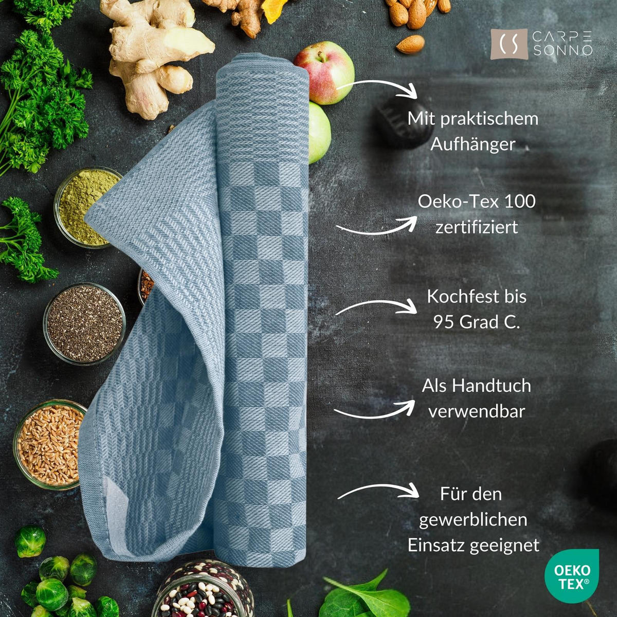 GESCHIRRTÜCHER 50x70 cm im 10er Set aus 100% Baumwolle, Zwirn-Qualität Grubentücher Petrol - Petrol, Textil (50/70cm) - Carpe Sonno