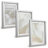 BILDER SET 3er Set - 20x30 cm Silberner Rahmen - Abstrakte Pinselstriche - Silberfarben, Kunststoff (20/30cm) - TULUP