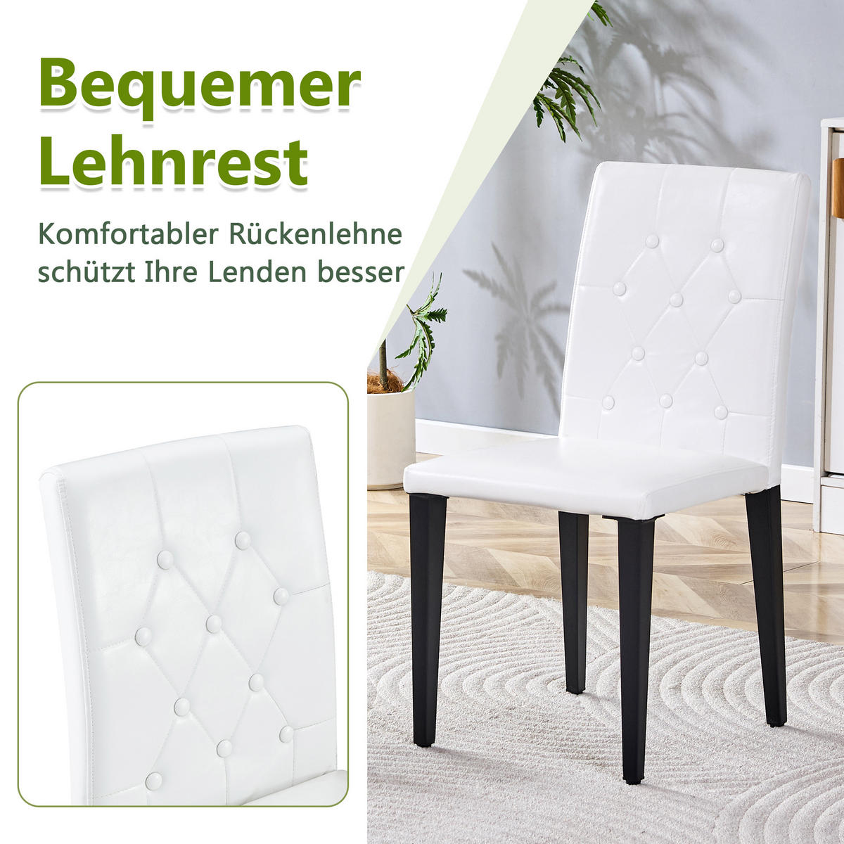 STUHL-SET DE-36651 4 Stück mit PU-Bezug und Metallbeinen Weiß - Weiß, Metall (46/89/42cm) - ComfortXL