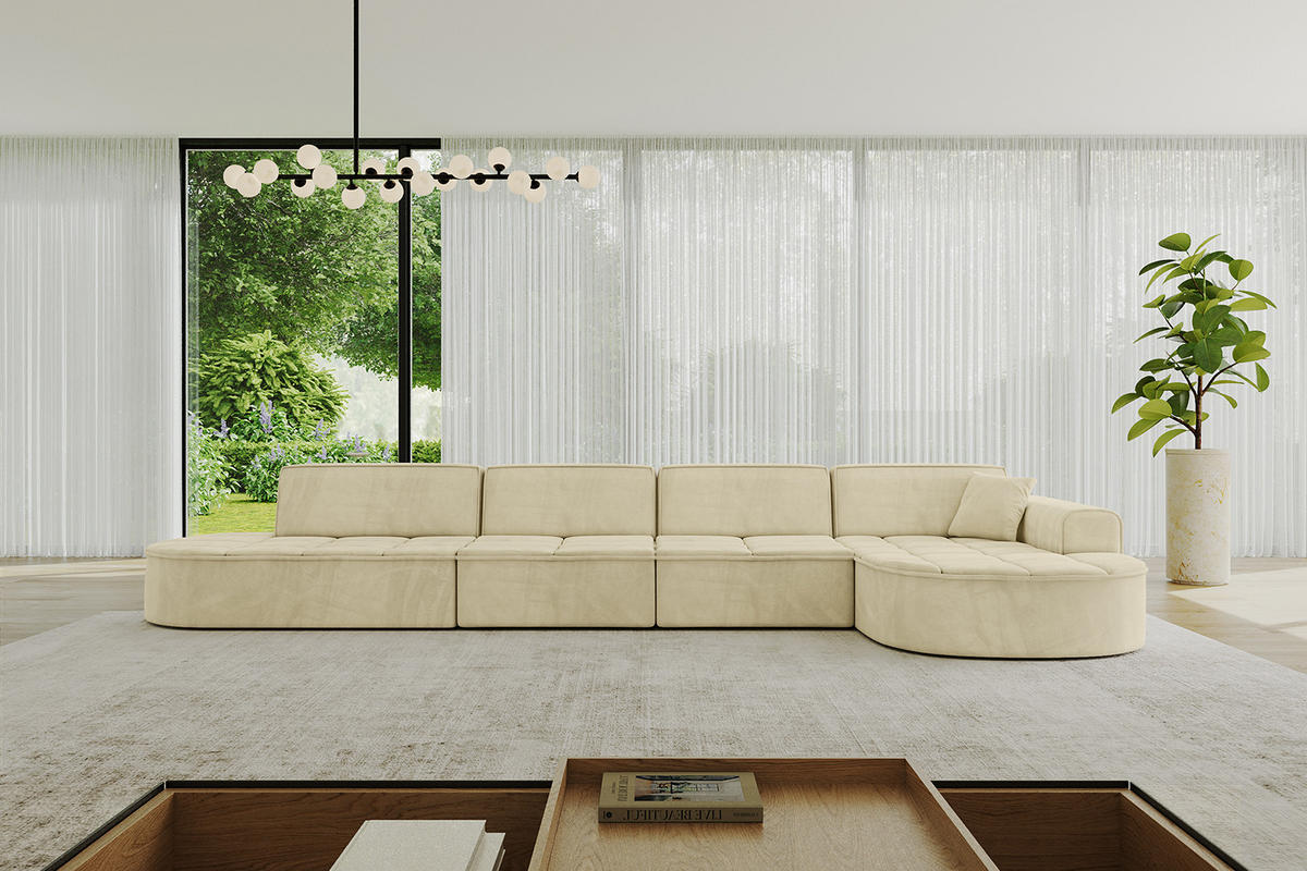 ECKSOFA Ottomane Rechts TARO-L3 - 413x171x79,5 cm Beige - Beige, Holzwerkstoff/Textil (413/171cm) - ALTDECOR