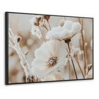 LEINWAND Bilder mit Rahmen - Blumen - Winter - Weiß - Schnee - Beige - 140x90 - Creme, Textil (140/90cm) - MuchoWow