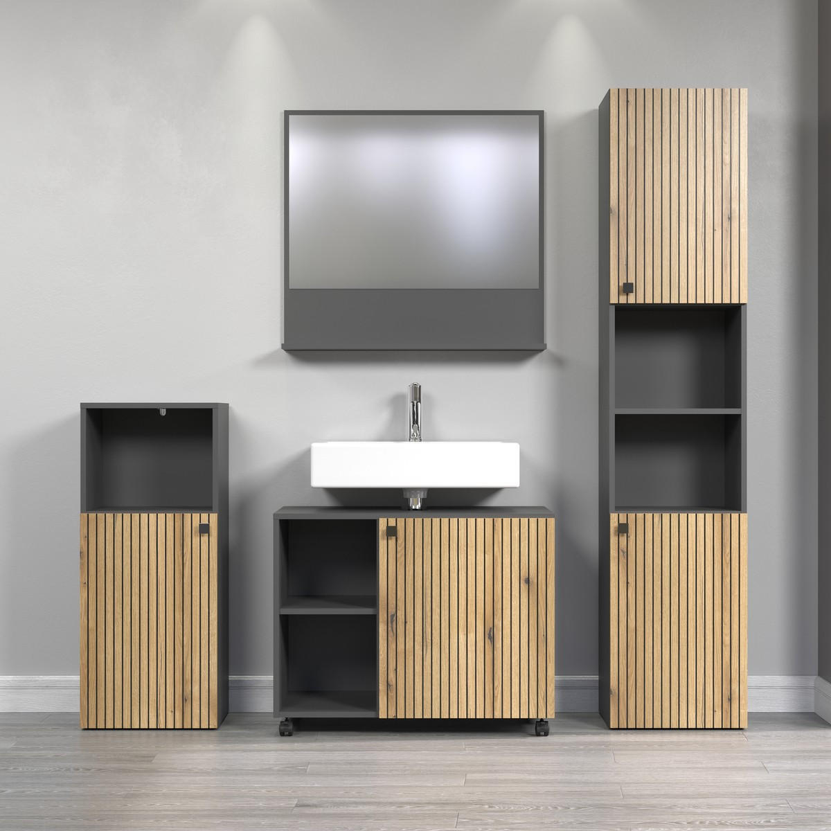 WANDSPIEGEL PureBliss Anthrazit - Anthrazit, Holzwerkstoff (80/74/14cm) - Trendteam