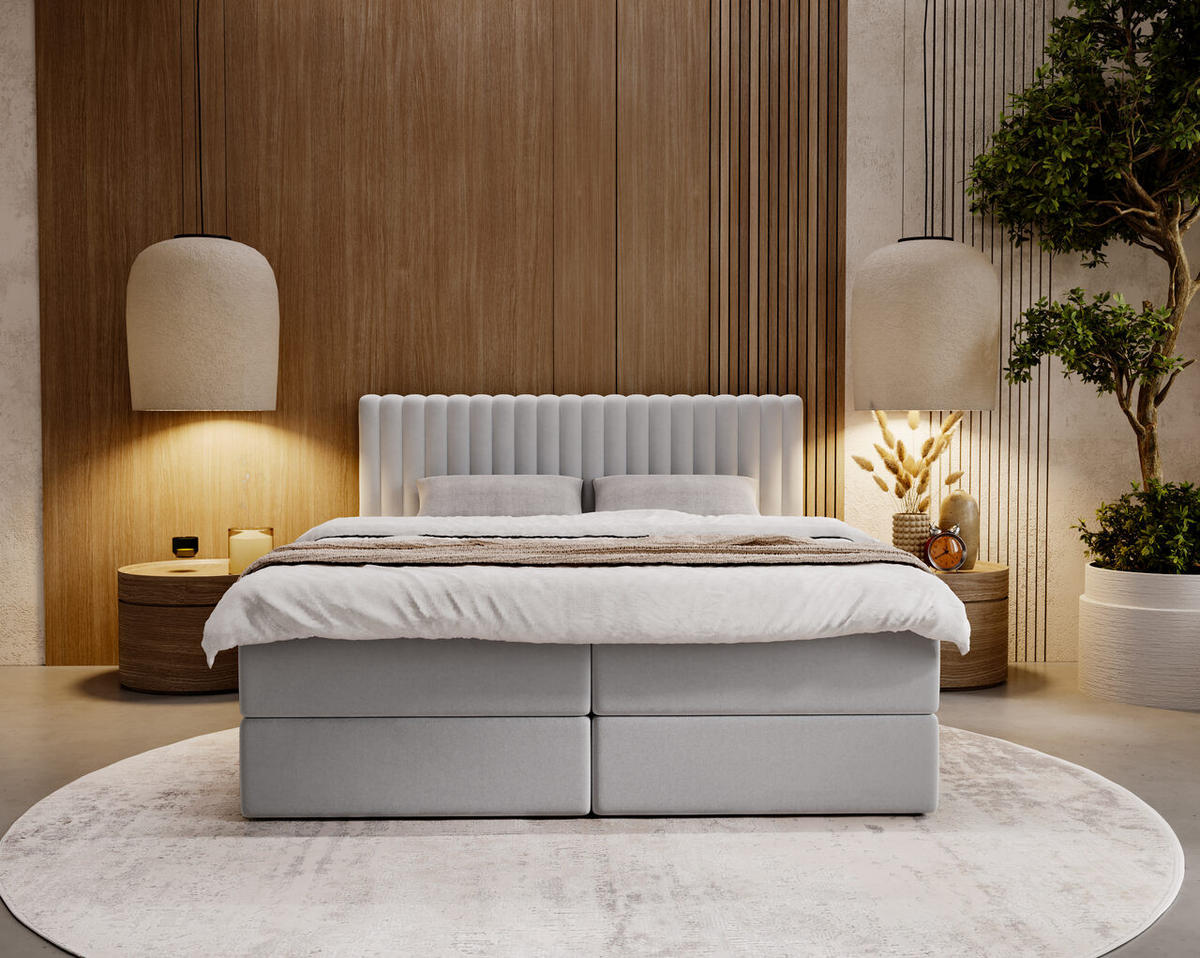 BOXBETT Marbella 180x200 Hellgrau - Hellgrau, Holz/Textil (180/200cm) - Graingold