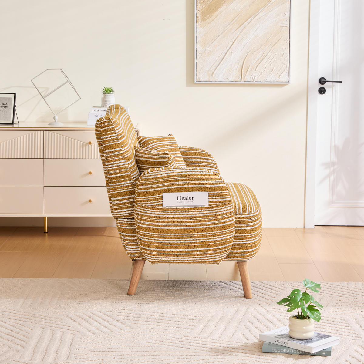 2-SITZER-SOFA aus Bouclé 121x81,5x87 cm mit Seitentaschen, senfgelb - Gelb, Textil (81.5/87/121cm)