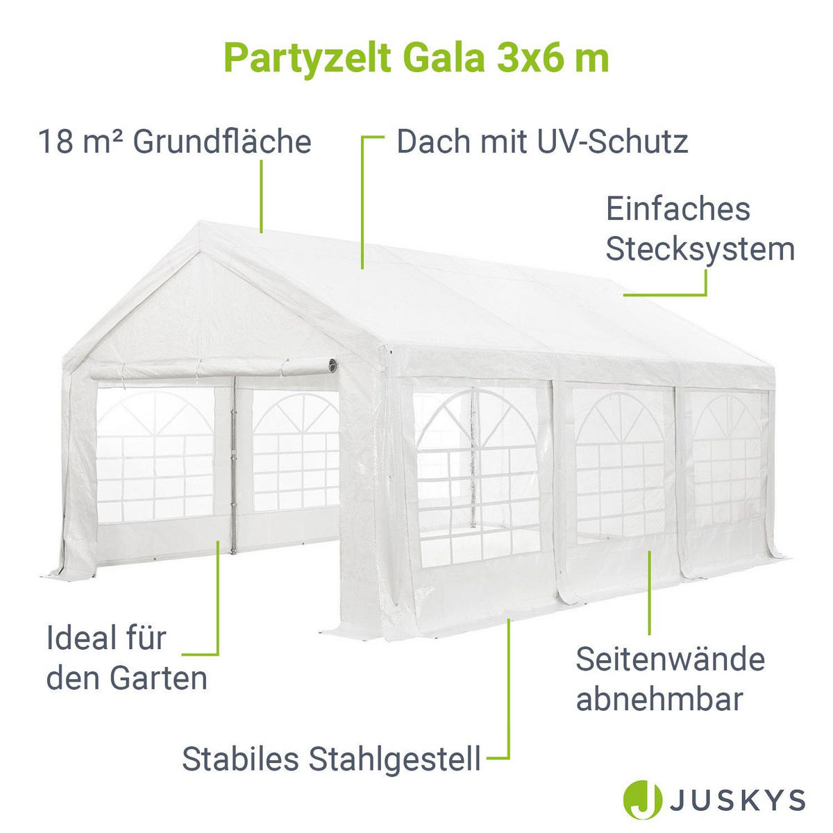 FESTZELT Partyzelt Gala weiß 3x6 m - Weiß, Kunststoff (300/280/600cm) - Juskys
