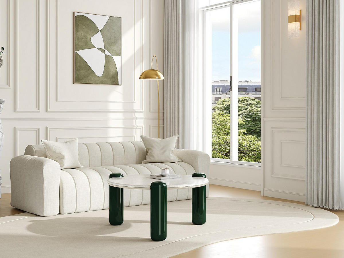 COUCHTISCH - 90 cm x 90 cm - marmor - weiß Narodi - Weiß, Stein (90/90/40cm) - Vente-Unique