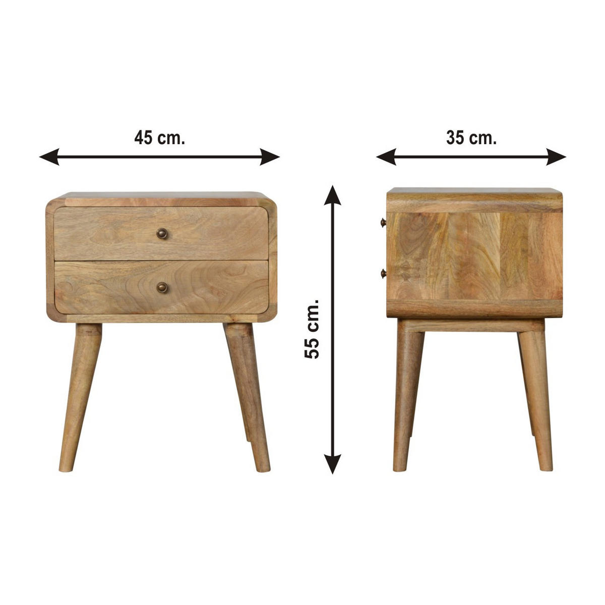NACHTTISCH mit 2 Schubladen - Messingfarben/Braun, Holz/Metall (45/55/35cm) - Artisan Furniture