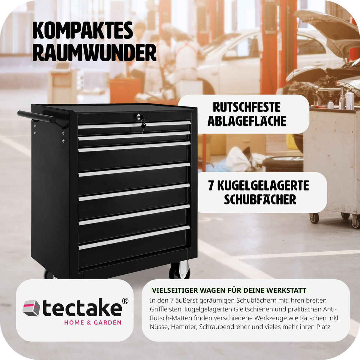 WERKZEUGWAGEN ,Rollen Ø 100 mm,schwarz - Schwarz, Metall (33/79/69cm) - tectake