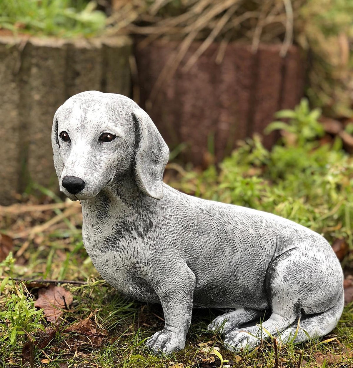 STEINFIGUR Dackel Hund frostfest wetterfest Gartenfigur Steinguss - Grau, Stein (14/20/24cm) - stoneandstyle