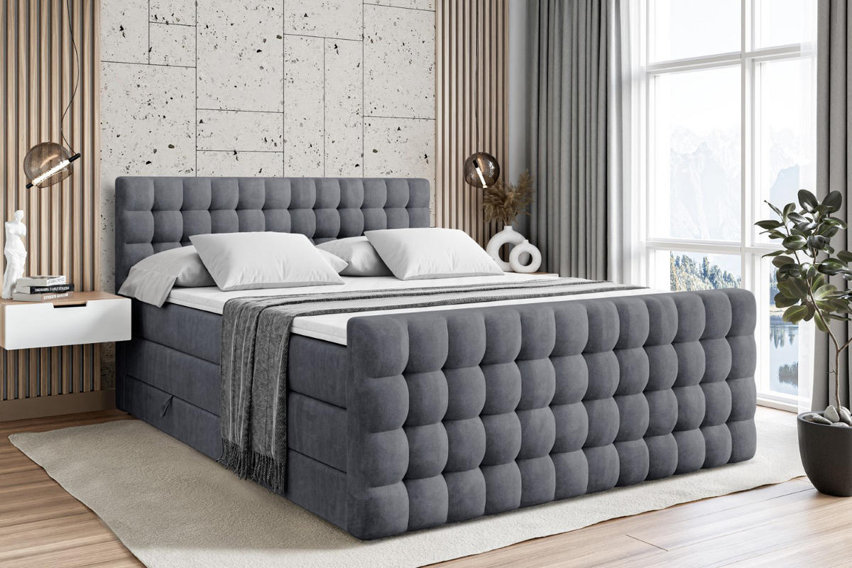 BOXSPRINGBETT VIONE-Z KING - 120 x 200 - H3/H4 - Dunkelgrau - Dunkelgrau, Holzwerkstoff (120/200cm) - ALTDECOR