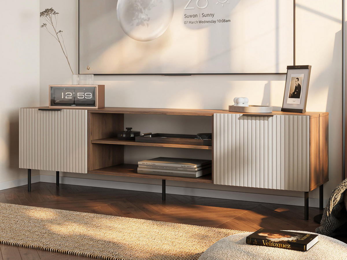 TV-LOWBOARD Almera 06 - Kaschmir/Nussbaumfarben, Holzwerkstoff/Metall (181/53/42cm) - MIRJAN24