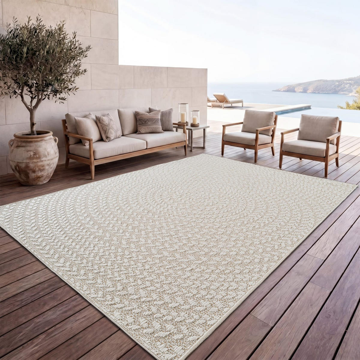 OUTDOORTEPPICH 120/170 cm Waregem 630 - Creme, Kunststoff (120/170cm) - Paco Home