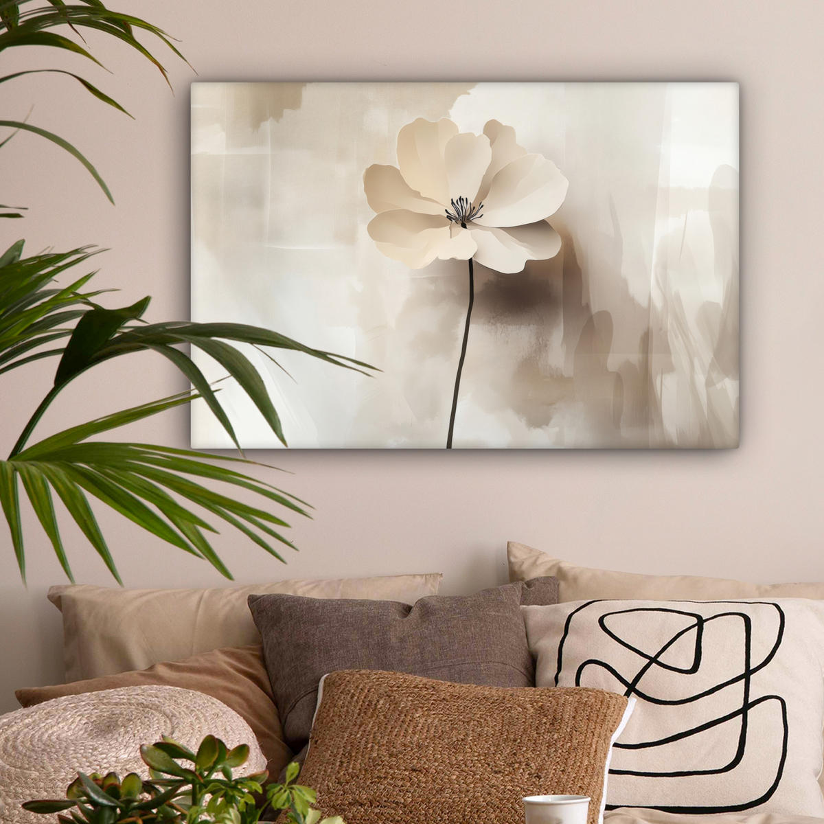 LEINWANDBILD Blume - Beige - Farbe - Schatten Wanddeko 90x60 cm - Creme, Textil (90/60cm) - MuchoWow