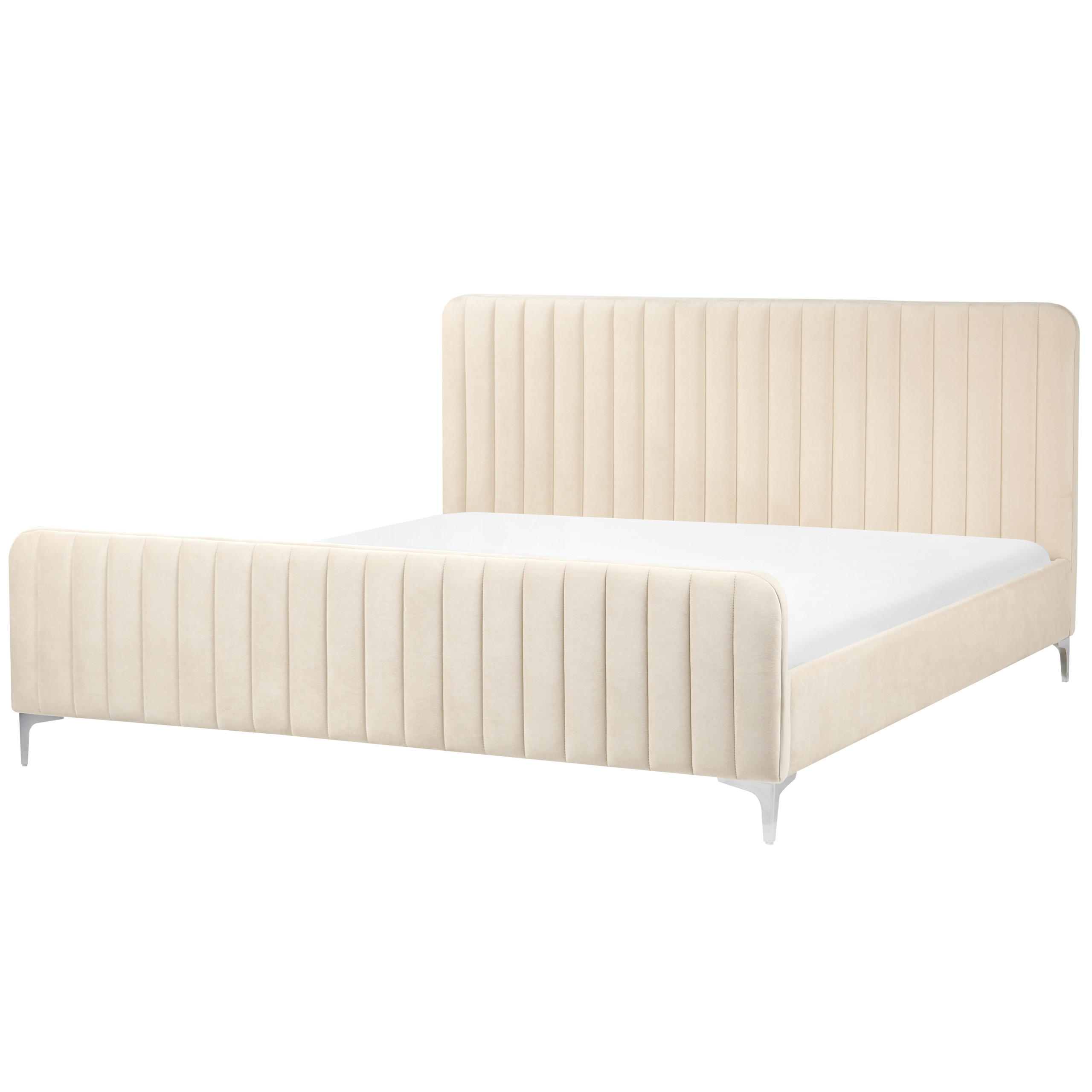 BETT mit Lattenrost 180/200 cm Samtstoff Hellbeige Lunan - Beige, Textil (180/200cm) - Beliani