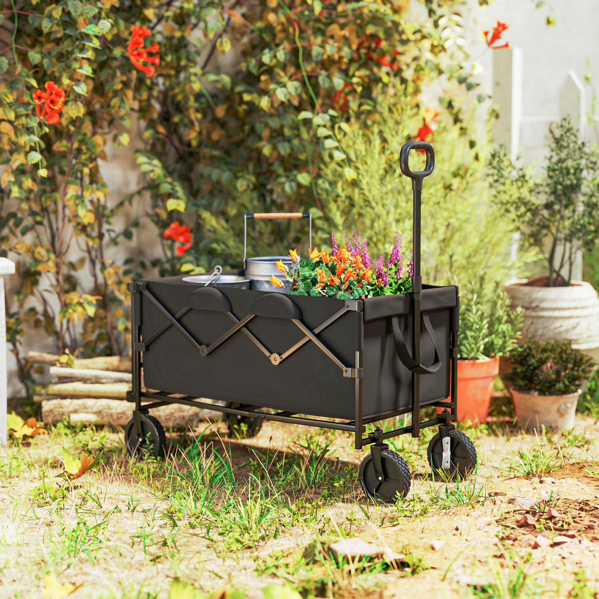 GARTENWAGEN DE-10371 klappbar, erweiterbar, 100 kg Schwarz - Schwarz, Metall (55/102/95cm) - ComfortXL