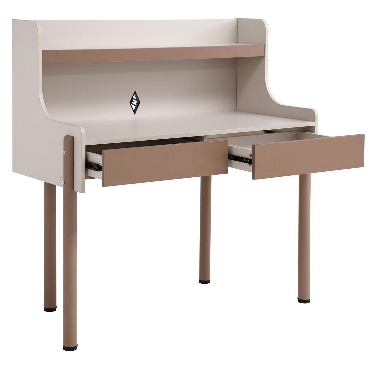 SCHREIBTISCH Boreo mit 2 Schubladen und Aufsatz, 118 cm, Kaschmir+Hellbraun - Hellbraun/Kaschmir, Metall (58/118/118cm) - Beautysofa