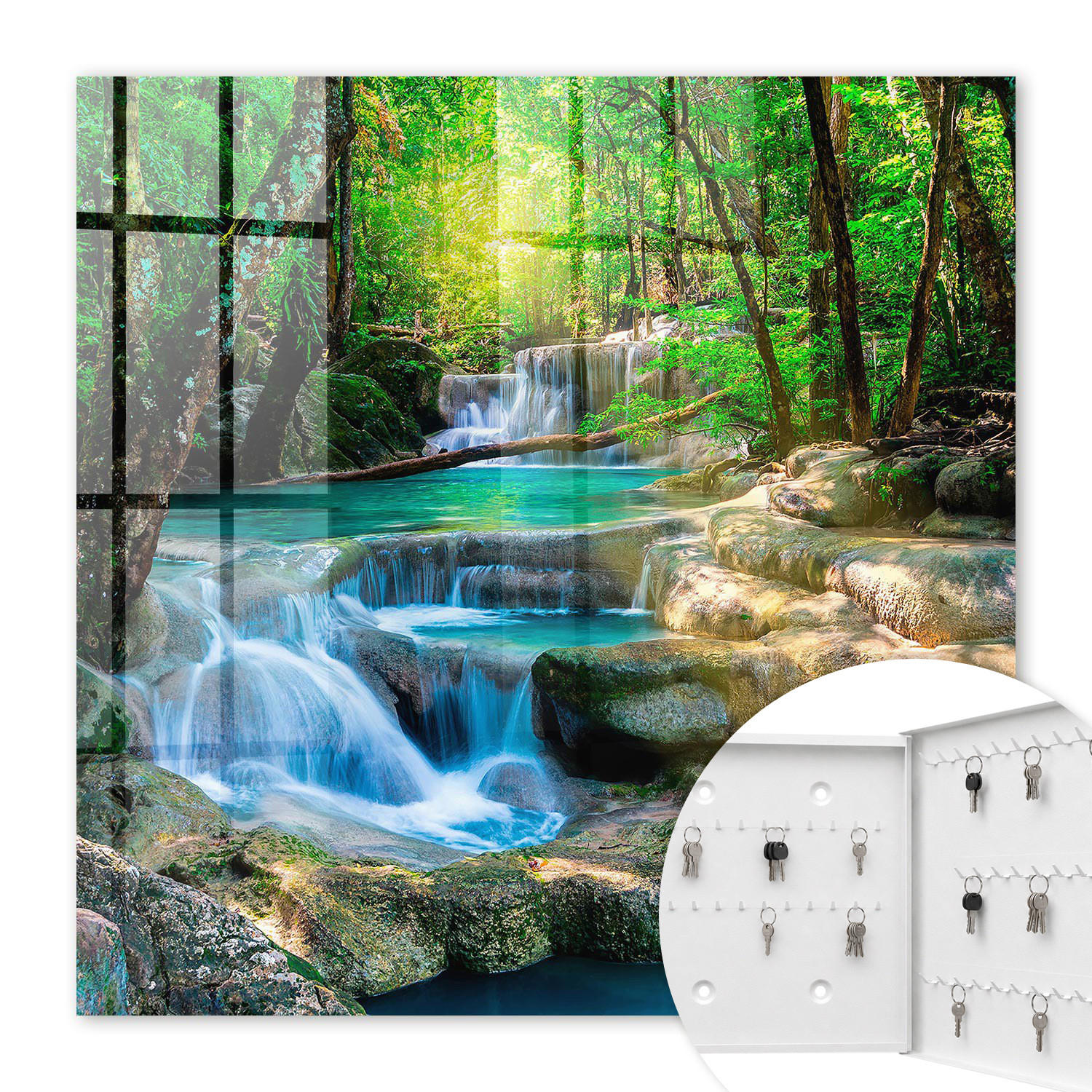 SCHLÜSSELBOX Weiß 30x30 cm – Türöffnung nach rechts - Paradiesische Oase - Grün, Metall (30/30/5cm) - TULUP