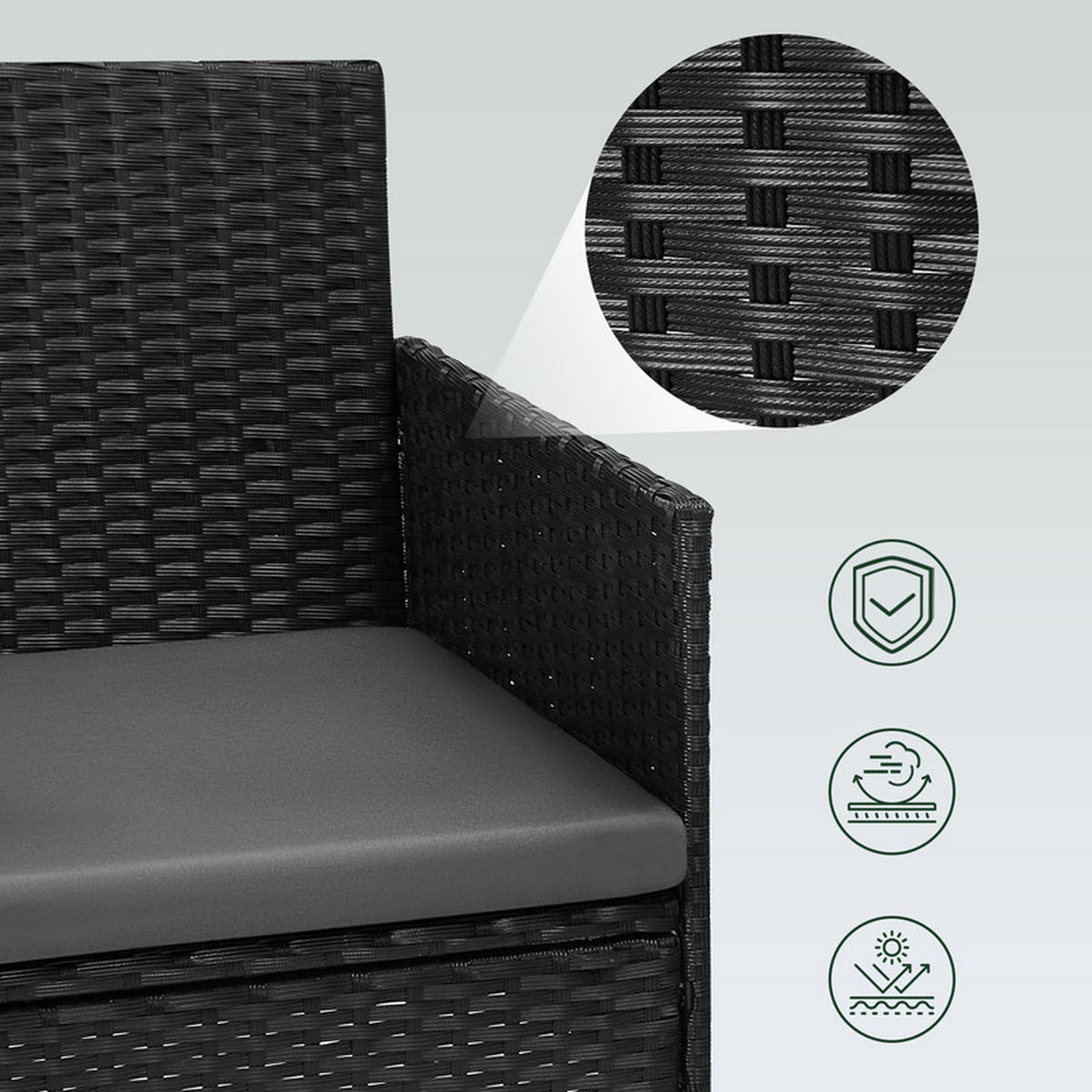 RATTAN-GARTENMÖBEL-SET – 2-Sitzer, 2 Sessel, Couchtisch - Schwarz, Metall - Auledio