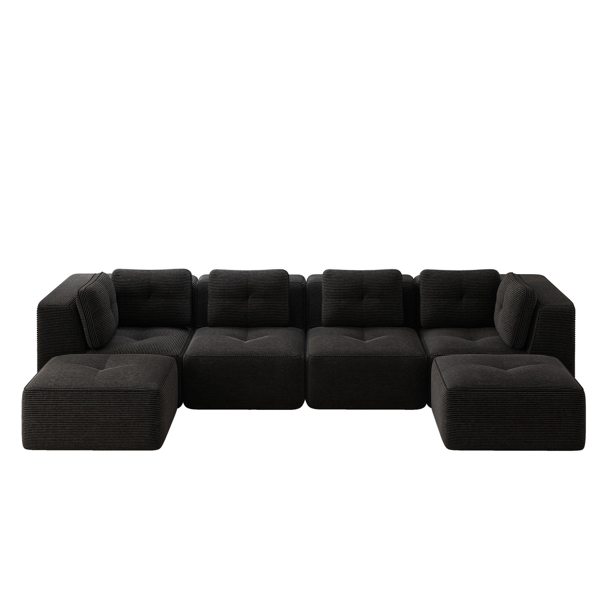 WOHNLANDSCHAFT Cord Schwarz rutschfest und modular - Schwarz, Textil (386/69/177cm) - WISHDOR