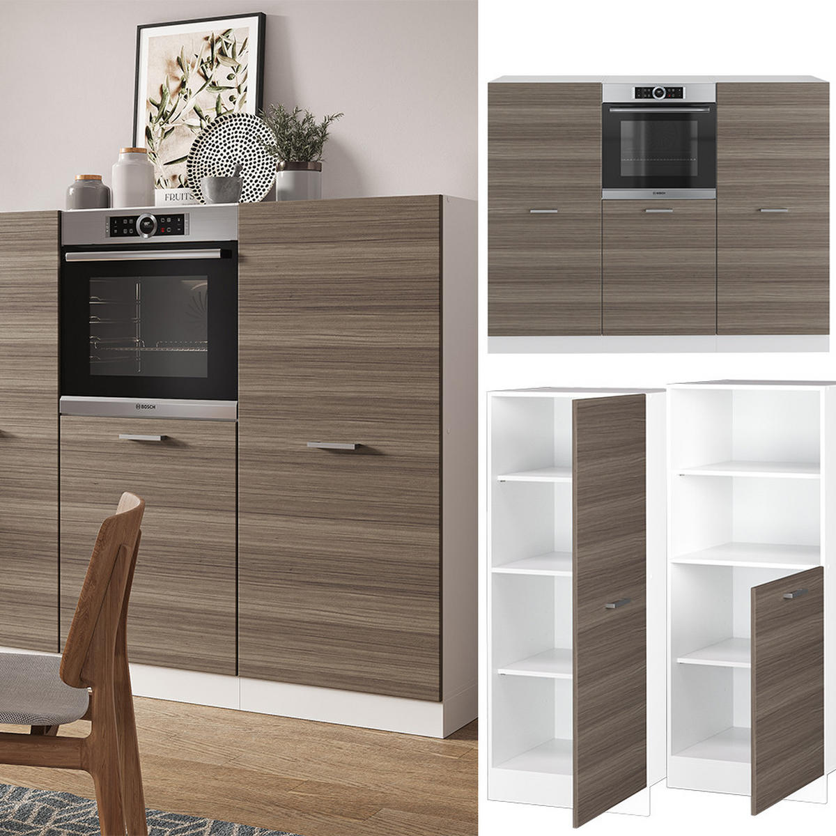 KÜCHENBLOCK R-Line Edelgrau/Weiß 180 cm ohne AP - Braun/Weiß, Holzwerkstoff (180/81.6/46cm) - Vicco