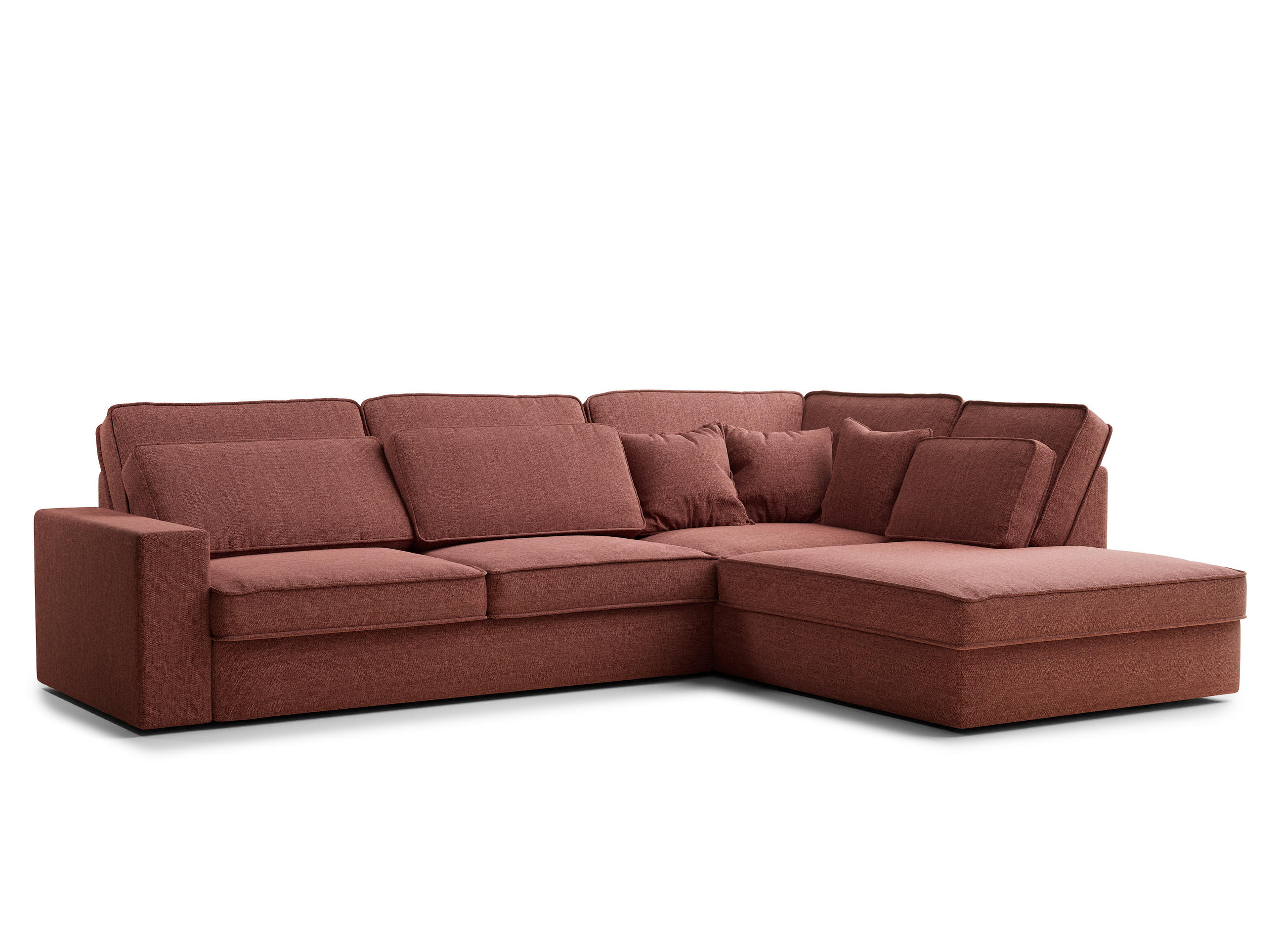 ECKSOFA Kirou Korallenfarbe Webstoff - Rechts Seite - Koralle/Schwarz, Holz/Holzwerkstoff (225/311cm) - Maison de Reve