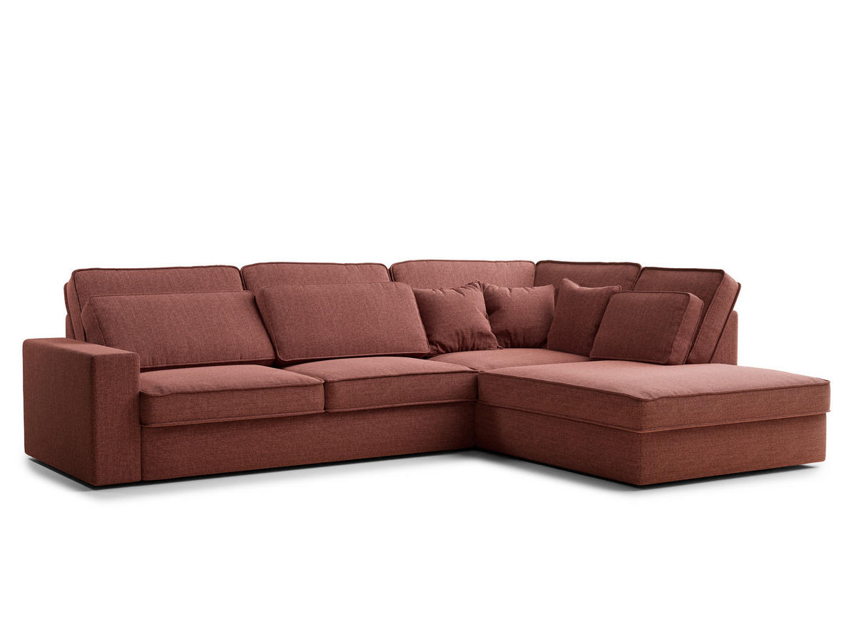 ECKSOFA Kirou Korallenfarbe Webstoff - Rechts Seite - Koralle/Schwarz, Holz/Holzwerkstoff (225/311cm) - Maison de Reve