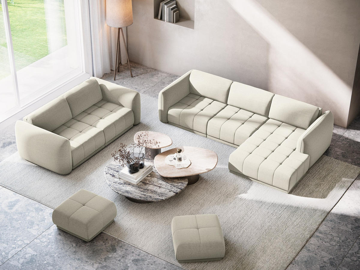 4-SITZER-SOFA Samt Stoff Creme - Perlmutt/Creme, Kunststoff/Textil (250/74/105cm) - Makamii