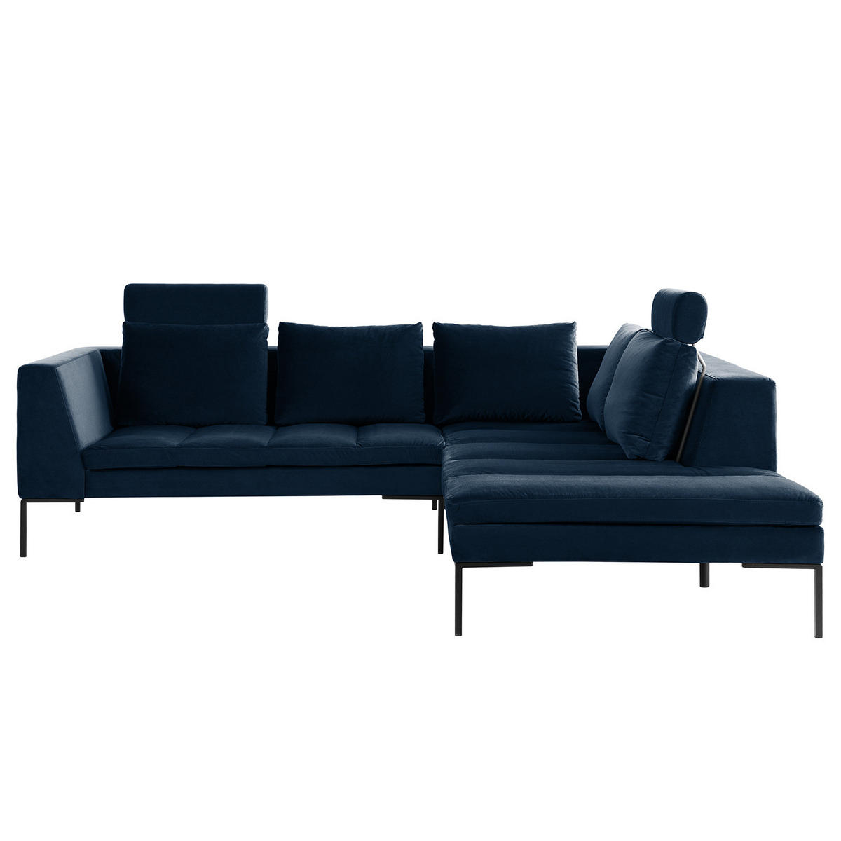 ECKSOFA mit Ottomane - Schwarz/Dunkelblau, Textil/Metall (255/230cm) - home24
