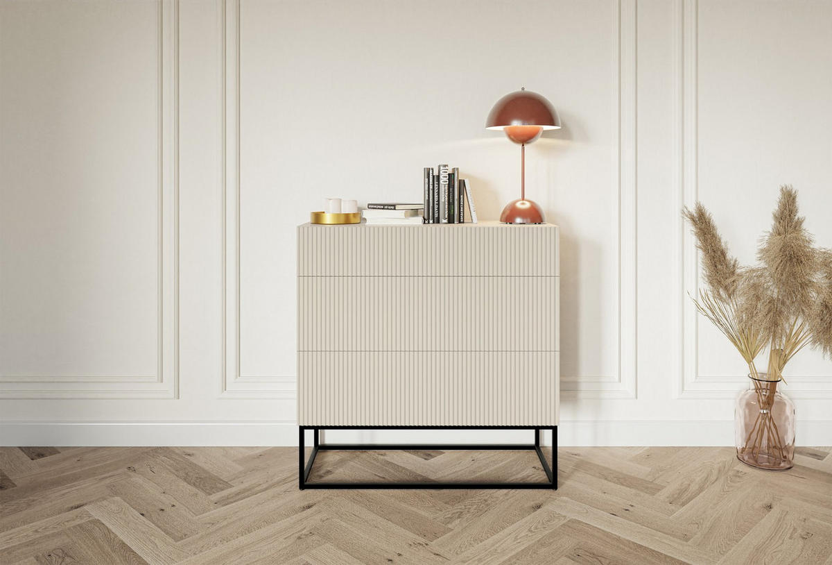 KOMMODE Veldio Graubeige mit schwarzen Beinen 90 cm - Taupe/Schwarz, Holzwerkstoff/Metall (90/90/38cm) - Selsey
