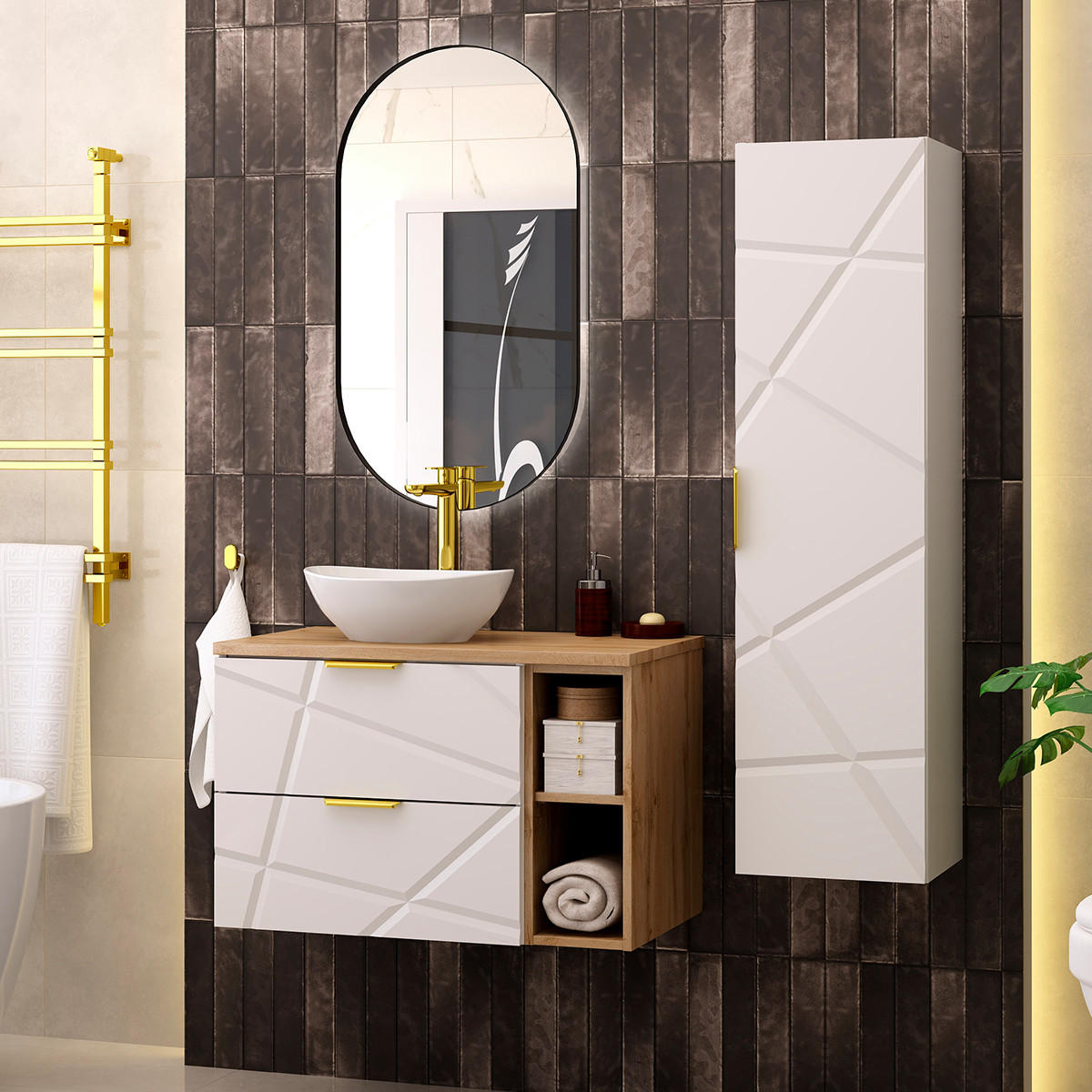 BADMÖBEL Aurora 2er-Set Weiß - Weiß, Holzwerkstoff (80.6/52.2/46.5cm) - Petits-meubles