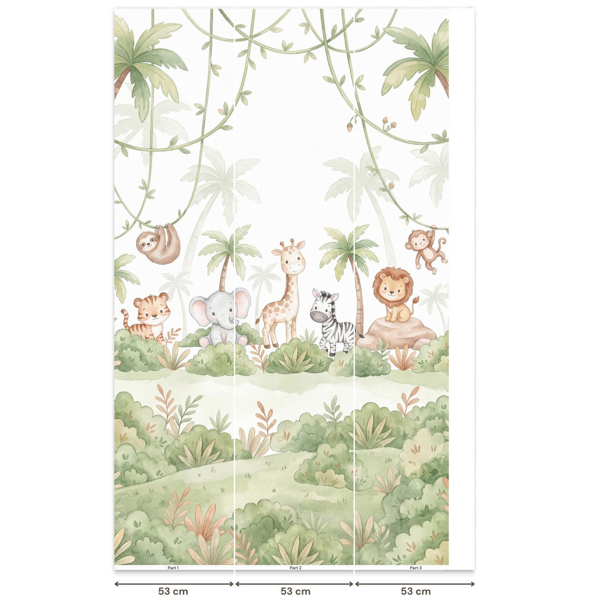 KINDERTAPETE - Tiere - Dschungel - Pastell - 140x240 cm - Weiß, Papier (140/240cm) - OnlyWow