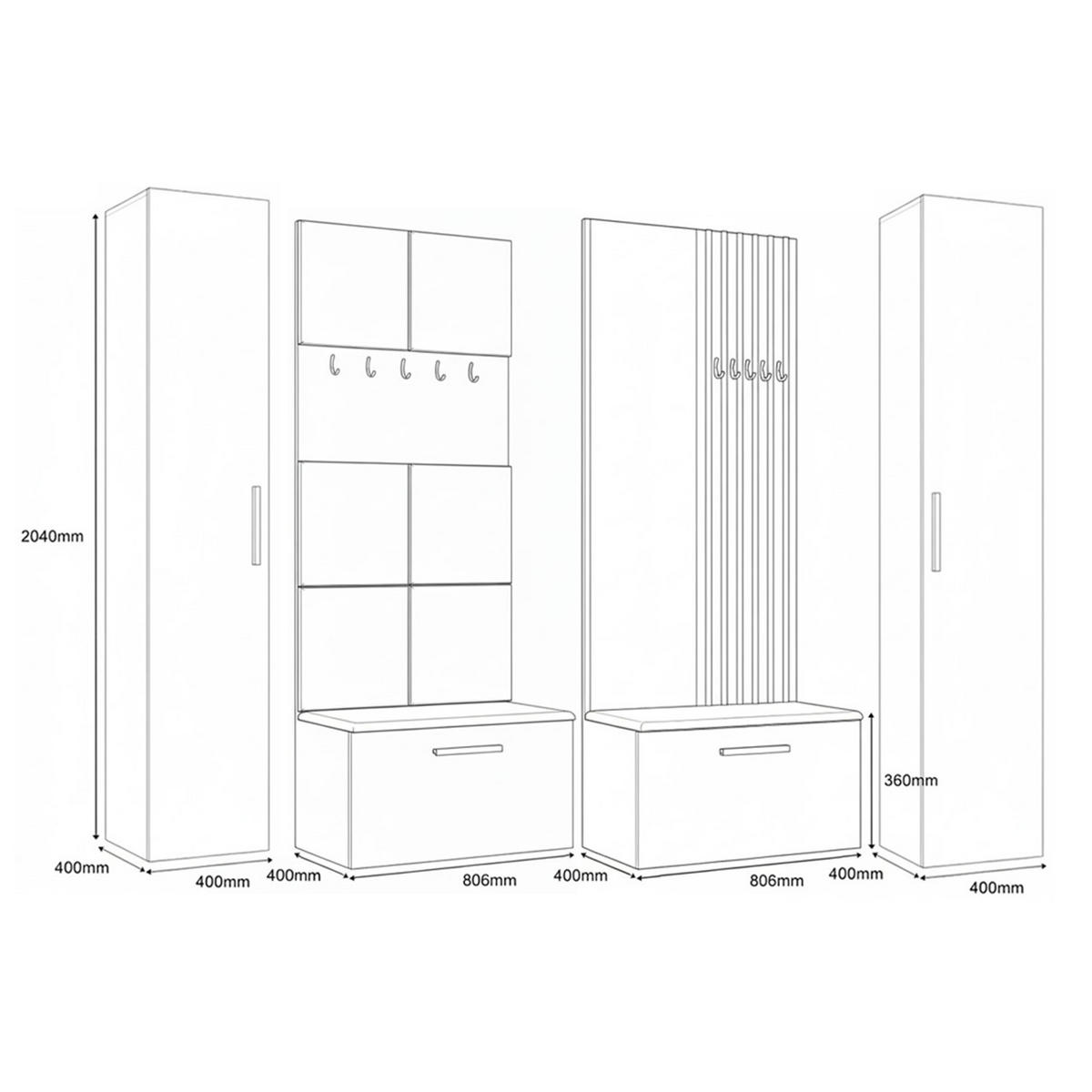 GARDEROBENSCHRANK MODULO 241,2/204/40 cm Modern Garderobe-Set Grau - Schwarz/Grau, Holzwerkstoff (241.2/204/40cm) - MASSENO