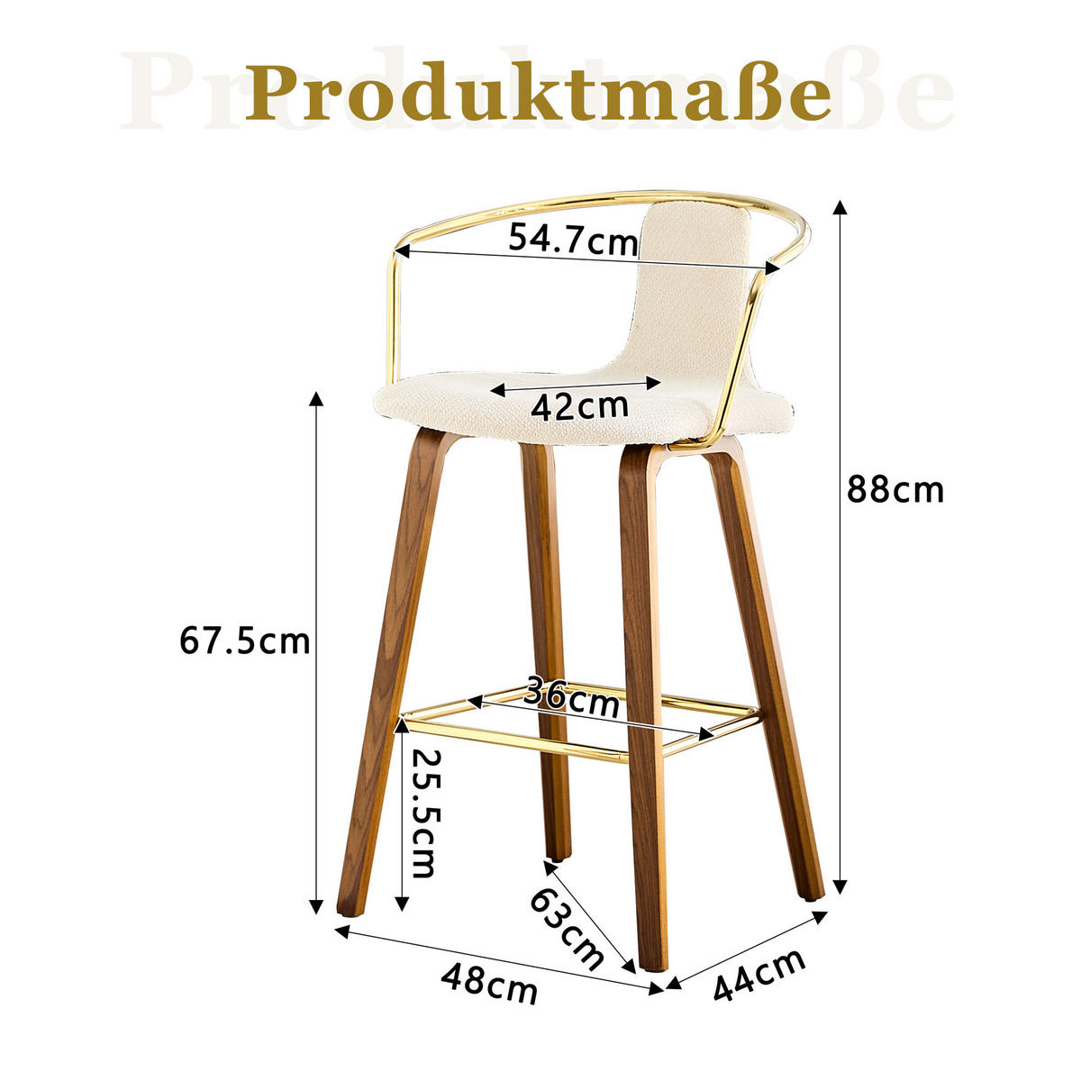 BARHOCKER Weiß 2er-Set mit Armlehne Teddystoff und Holzbeinen - Weiß, Holz (54.7/88/44cm) - PANGIVO