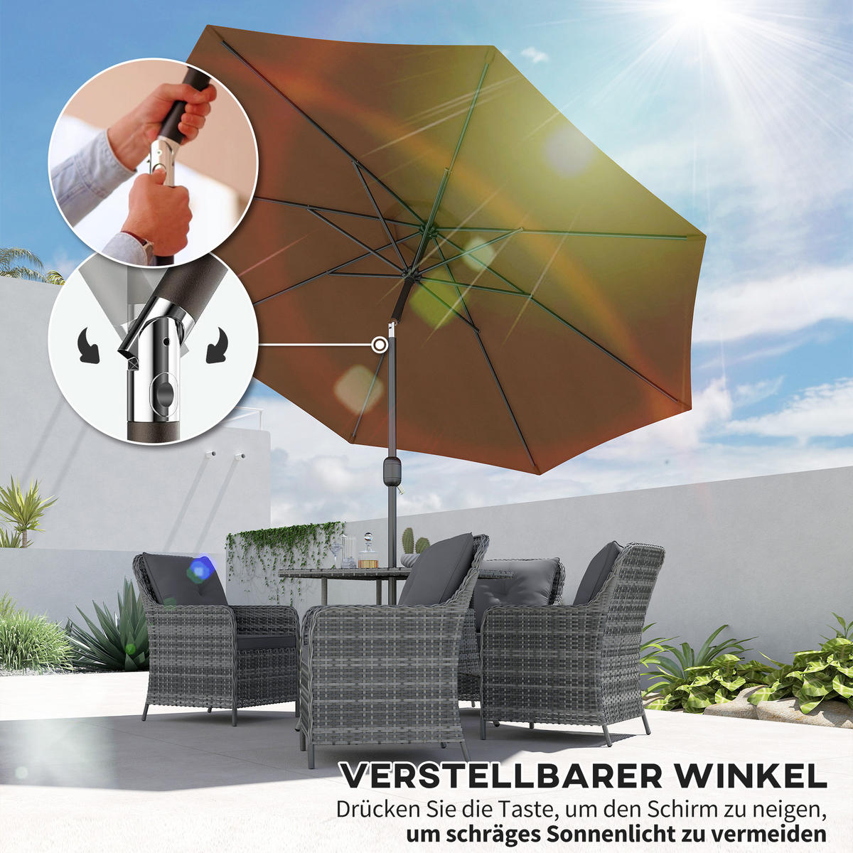 SONNENSCHIRM DE-05556 Mit Handkurbel Braun - Mokka, Textil/Metall (295/295cm) - ComfortXL