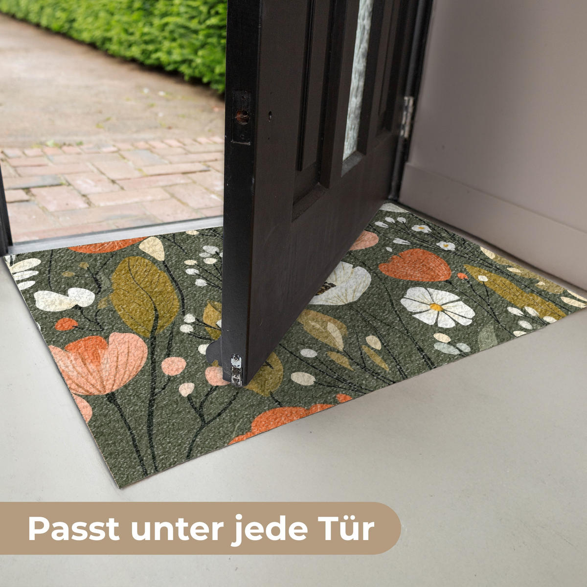 FUSSMATTE Blumen - Illustration - Grün 60x40 cm - Dunkelgrün, Kunststoff (60/0.4cm) - MuchoWow