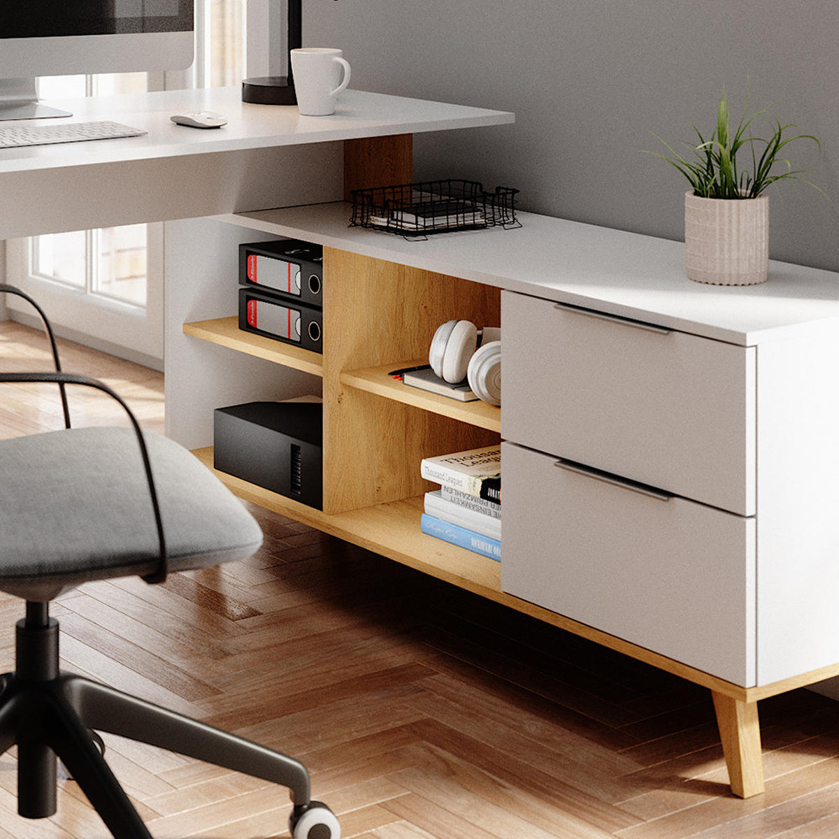 SCHREIBTISCH Nautica Weiß 138 x 60 cm mit Schubladen XXL - Eichefarben/Weiß, Holzwerkstoff (60/138/77cm) - Vicco