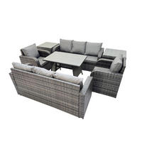 GARTENSET Hohe Rückenlehne Polyrattan 8-Sitzer - Dunkelgrau/Grau, Glas/Kunststoff - Fimous