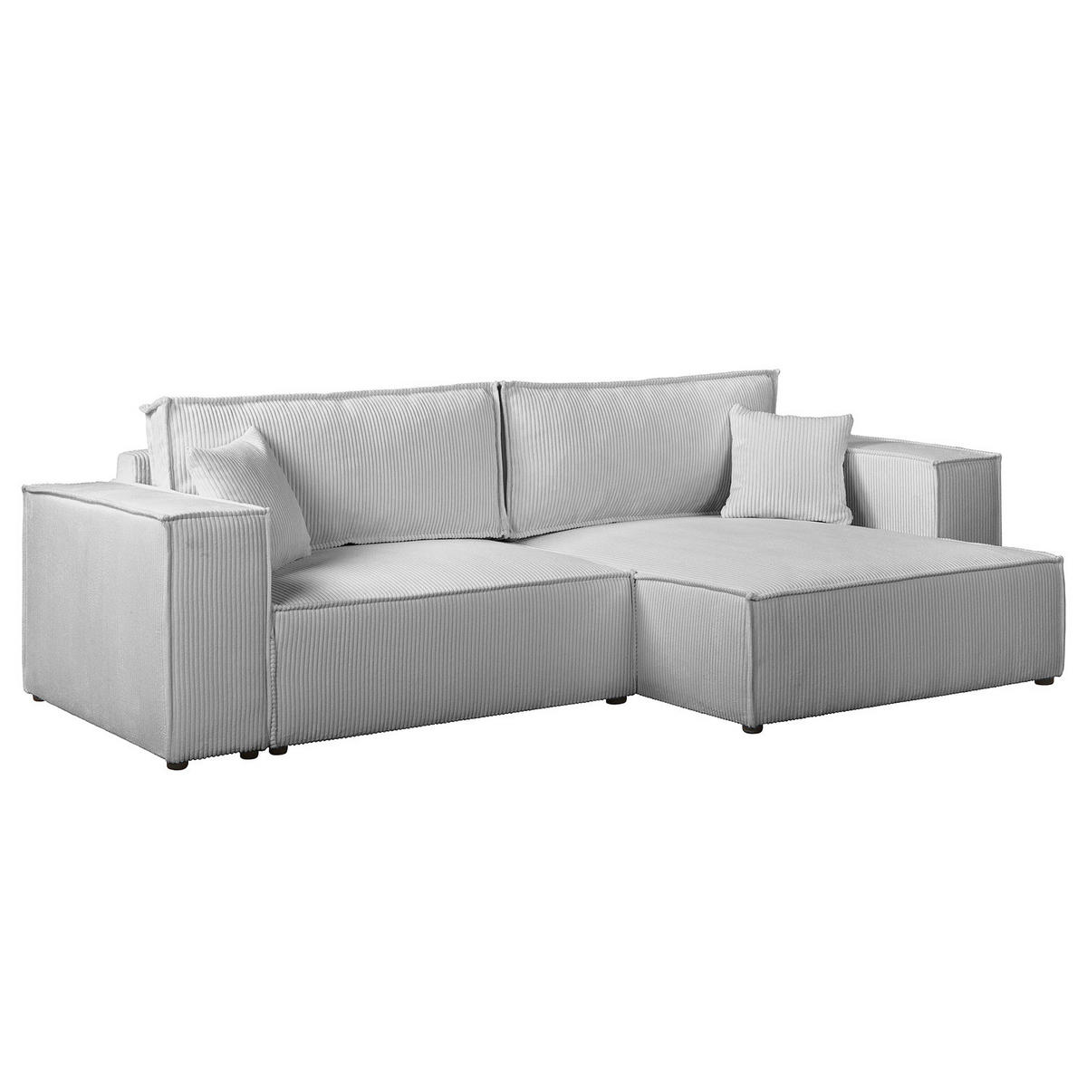 ECKSOFA mit Schlaffunktion - 255 cm - Hellgrau/Schwarz, Kunststoff/Textil (255/148cm) - home24