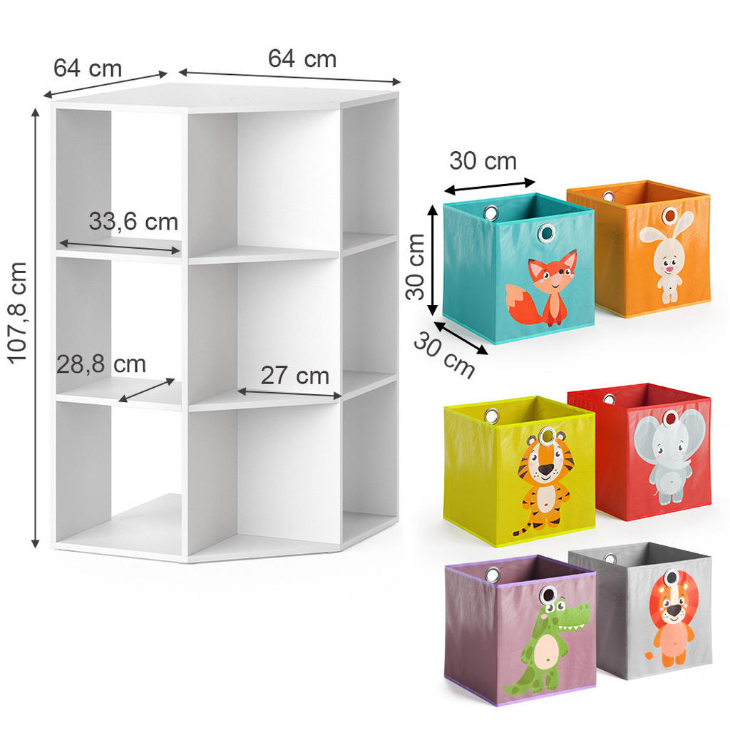 Thumbnail - Vicco Kinderregal, Weiß, Holzwerkstoff, 9 Fächer, Quadratisch, 64x107.8x64 cm, Kinder- & Jugendzimmer, Kindermöbel, Kind...