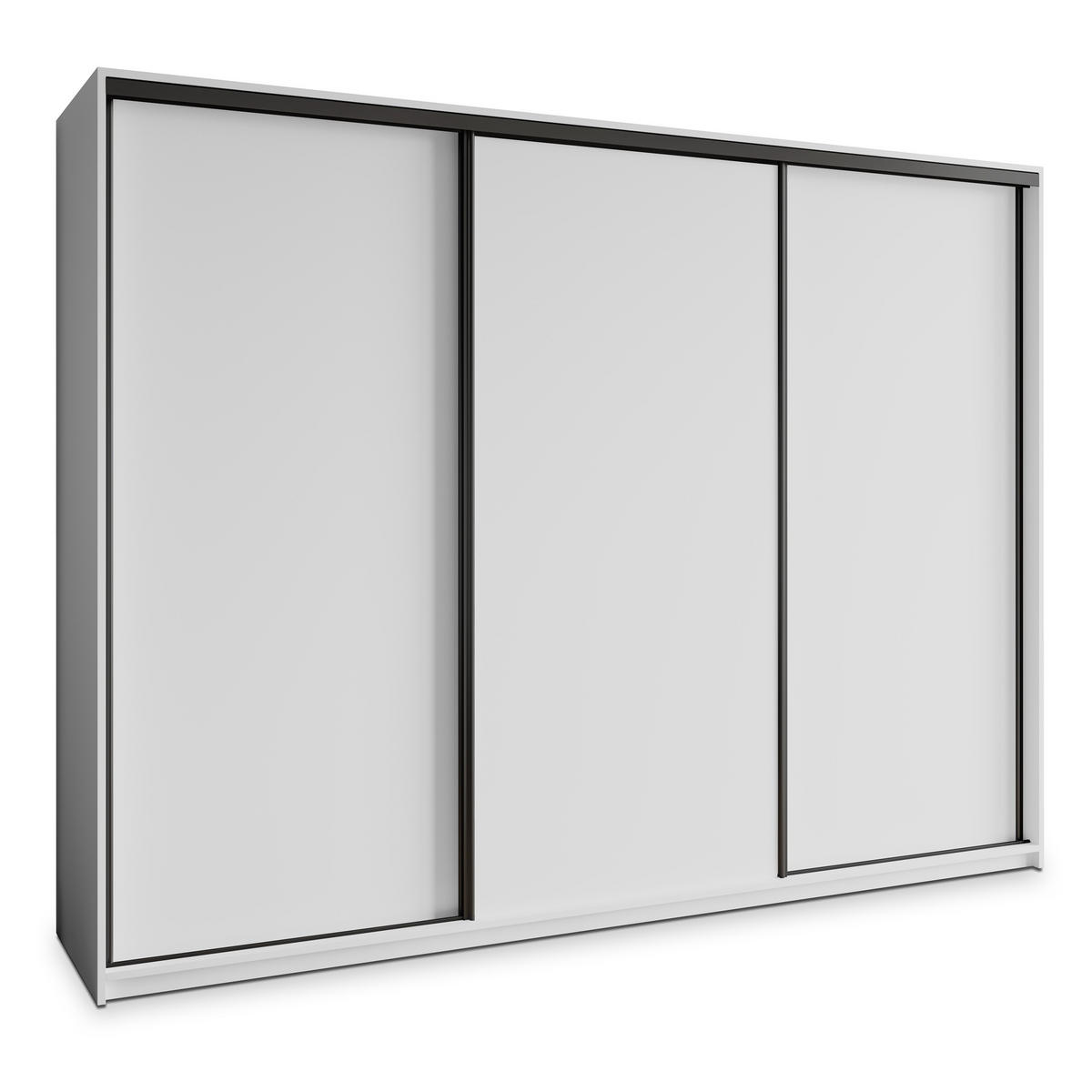 SCHWEBETÜRENSCHRANK NISSE 250/205/60 cm 3-türig mit Schubladen Weiß - Schwarz/Weiß, Holzwerkstoff (250/205/60cm) - MASSENO