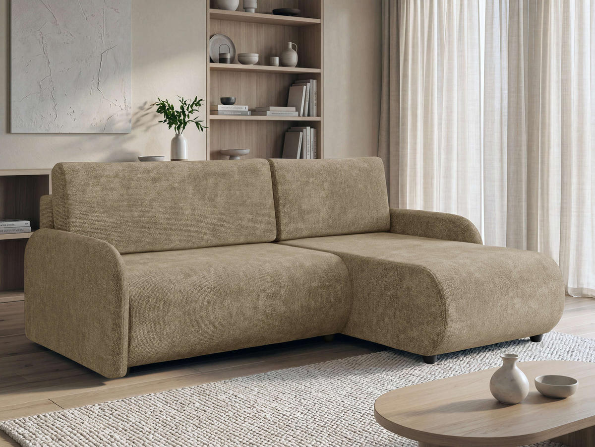 ECKSCHLAFSOFA Nest - Hellbraun/Schwarz, Holz/Kunststoff (233/160cm) - MIRJAN24