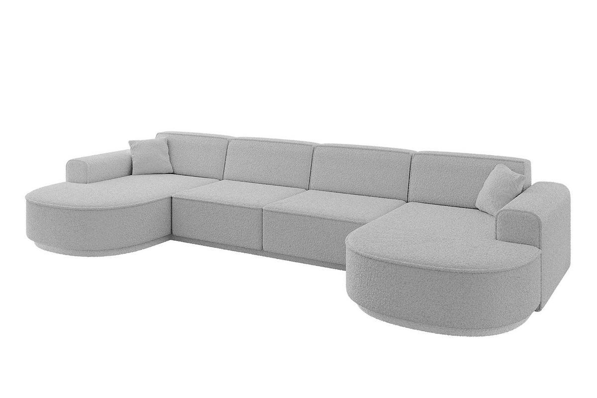 WOHNLANDSCHAFT MARI-U2 - 380x163x73,5 cm Hellgrau Bouclé - Hellgrau/Schwarz, Holzwerkstoff/Kunststoff (380/73.5/163cm) - ALTDECOR