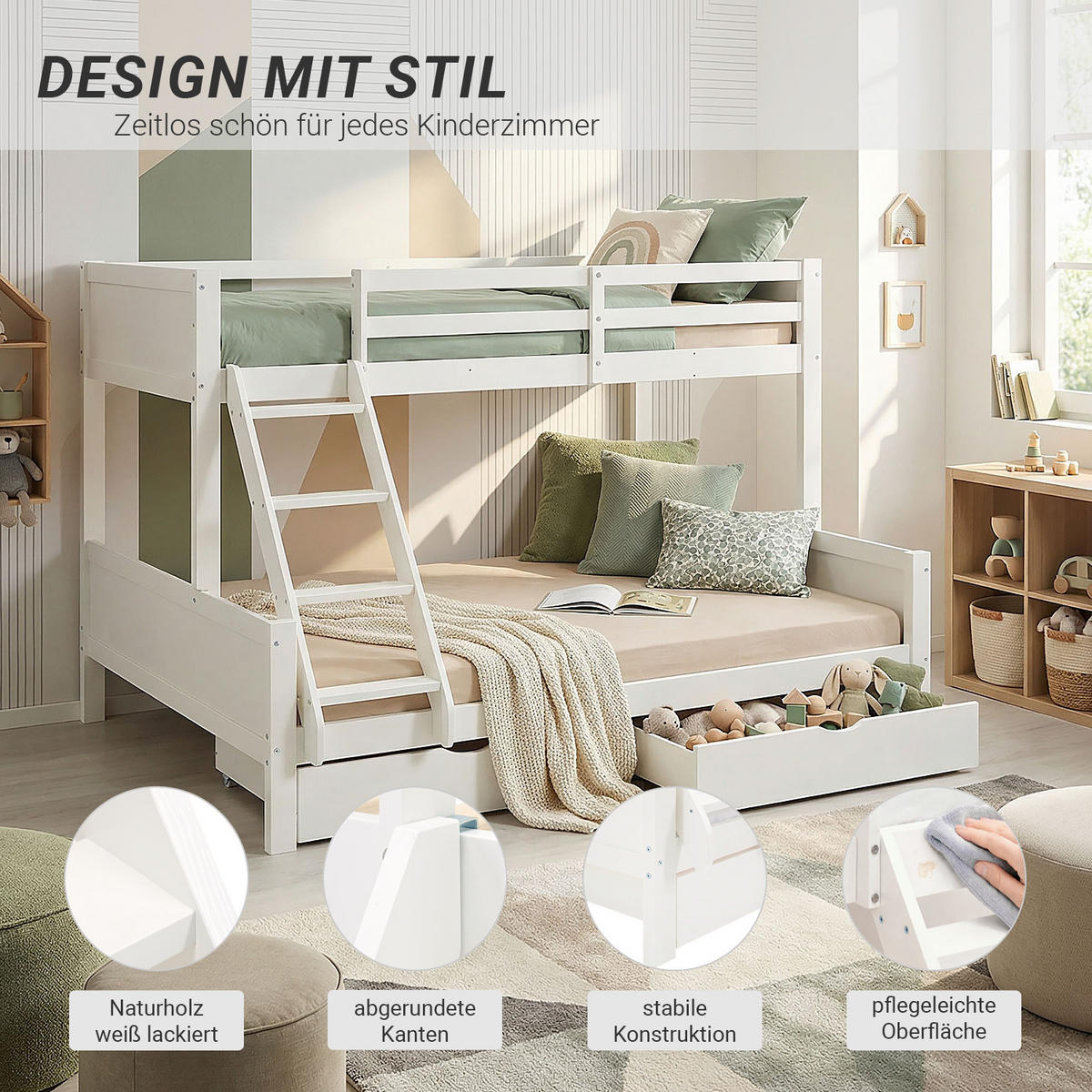 ETAGENBETT 90/200 cm 180/200 Weiß Stauraum - Weiß, Holz (140/200cm) - Homestyle4u