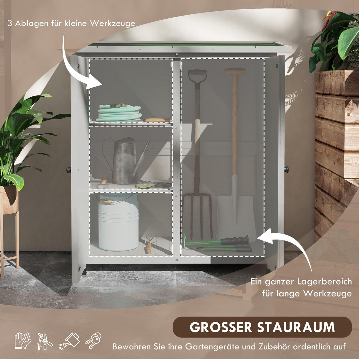 GARTENSCHRANK aus Holz - Hellgrau, Holz (55/117/110cm) - Outsunny